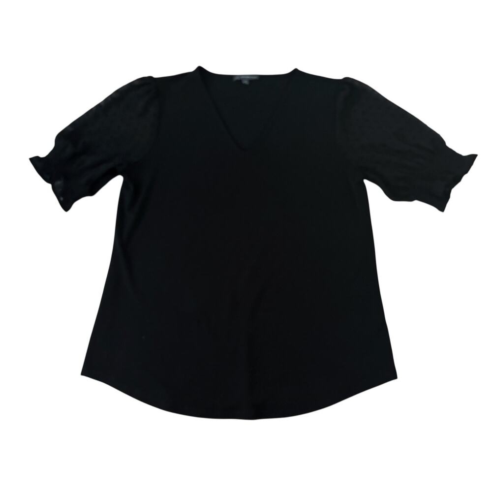 Adrianna Papell Black Sheer Sleeve Blouse Womens Size M